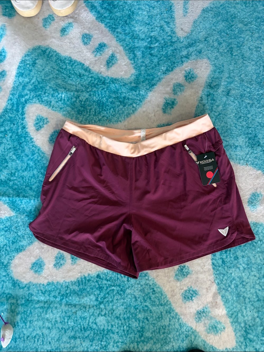 KORSA Women's Maroon Athletic Shorts with Peach Waistband